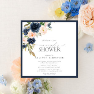 Invitation Couples d'aquarelle florale bleu marine et bleu cl