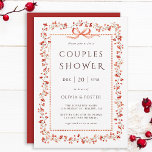 Invitation Couples de framboise rouge douche<br><div class="desc">Cette élégante invitation à la douche en couple dispose d'une armature de baies rouge aquarelle avec un arc rouge charmant et une typographie élégante.</div>