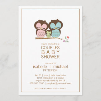 Invitation Couples de la famille Cute Owl Baby shower Neutre