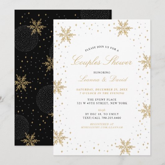 Invitation Couples de neige d'hiver Gold et Black Wedding sho (Devant / Derrière)