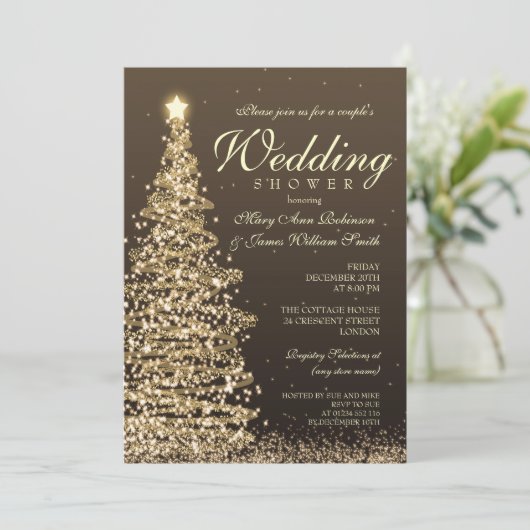 Invitation Couples de Noël Douche Or (Debout devant)