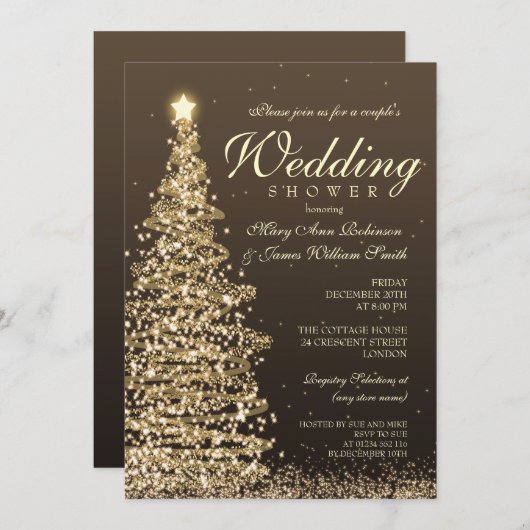 Invitation Couples de Noël Douche Or (Devant / Derrière)