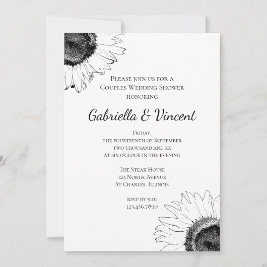 Invitation Couples de tournesol noir et blanc Wedding shower (Devant)