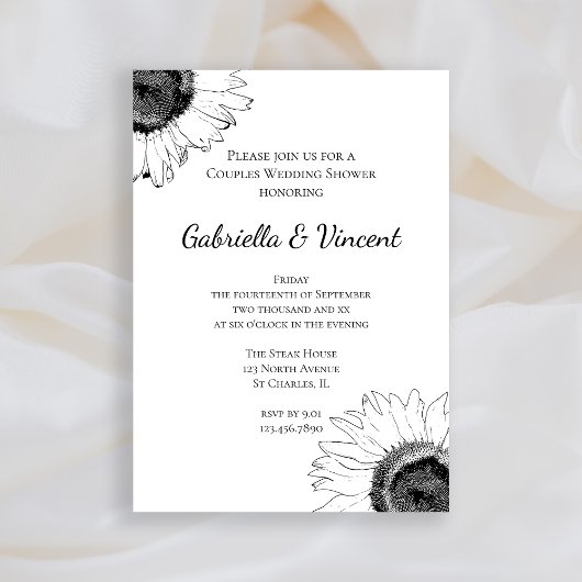 Invitation Couples de tournesol noir et blanc Wedding shower