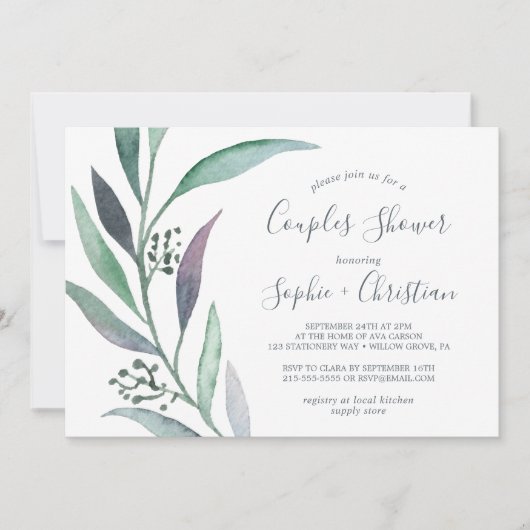 Invitation Couples d'Eucalyptus violet et vert Douche (Devant)