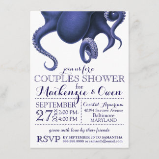 Invitation Couples d'octopus de l'Océan Nautique vintage douc