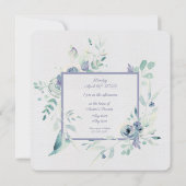 Invitation Couples Douche Aquarelle Bleu Fleurs Cadre (Dos)