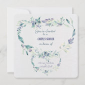 Invitation Couples Douche Aquarelle Bleu Fleurs Cadre (Devant)