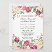 Invitation Couples Douche Aquarelle Bourgogne Floral Roses (Devant)