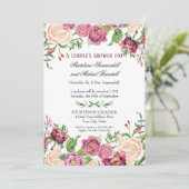 Invitation Couples Douche Aquarelle Bourgogne Floral Roses (Debout devant)