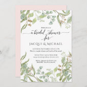 Invitation Couples Douche Aquarelle Eucalyptus Vert rose (Devant / Derrière)
