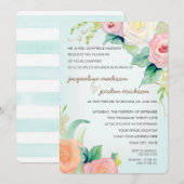 Invitation Couples Douche Aquarelle Floral Roses Aqua Blue (Devant / Derrière)