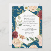 Invitation Couples Douche Aquarelle Peacock Bleu Rose Floral (Devant)