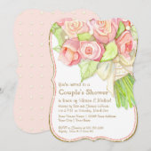 Invitation Couples Douche Aquarelle Rose Bouquet Perles (Devant / Derrière)