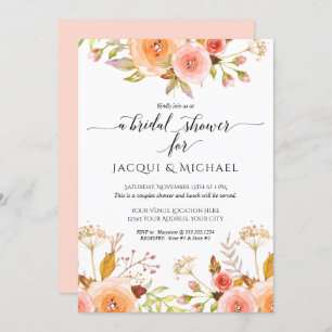 Invitation Couples Douche Aquarelle Rose Floral Rose Bouquet