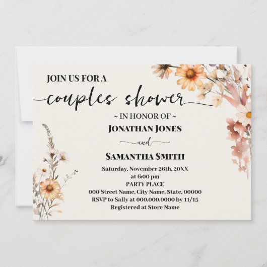 Invitation Couples Douche Automne Fleurs sauvages Boho (Devant)