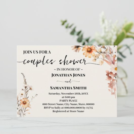 Invitation Couples Douche Automne Fleurs sauvages Boho (Debout devant)