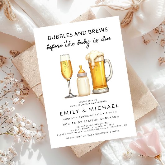 Invitation Couples Douche Bubbles & Brews avant que bébé soit