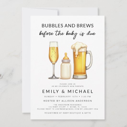 Invitation Couples Douche Bubbles & Brews avant que bébé soit (Devant)