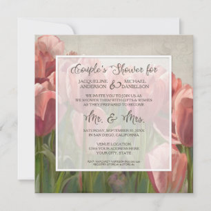 Invitation Couples Douche Corail Tulip Floral Mariage en bois