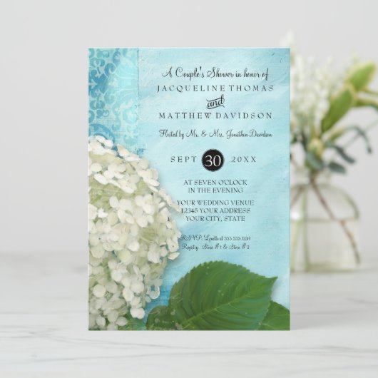 Invitation Couples Douche Damask Blanc Hydrangea Mariage (Debout devant)