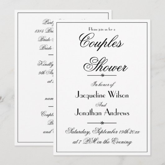 Invitation Couples Douche Élégante Chic Blanc Personnalisé (Devant / Derrière)