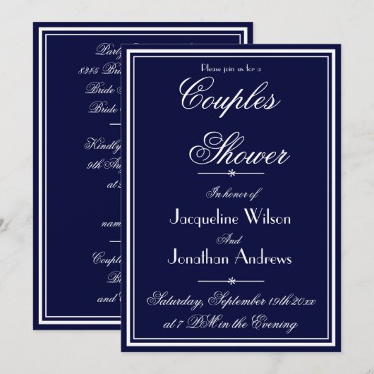 Invitation Couples Douche Élégante Nom personnalisé RSVP Chic (Devant / Derrière)