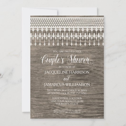 Invitation Couples Douche en bois rustique en bois dentelle T (Devant)