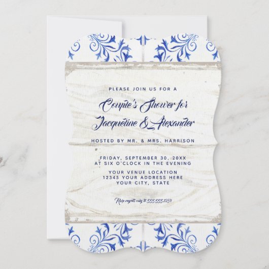 Invitation Couples Douche Ferme Marine Kraft Bois Rustique (Devant)