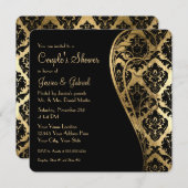 Invitation Couples Douche Feuille or Look Damask Scroll Invit (Devant / Derrière)