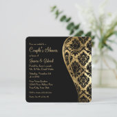 Invitation Couples Douche Feuille or Look Damask Scroll Invit (Debout devant)