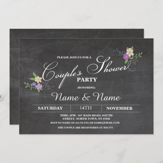 Invitation Couples Douche Fiançailles Mariage Inviter (Devant / Derrière)