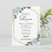 Invitation Couples Douche géométrique Dusty bleu floral (Debout devant)