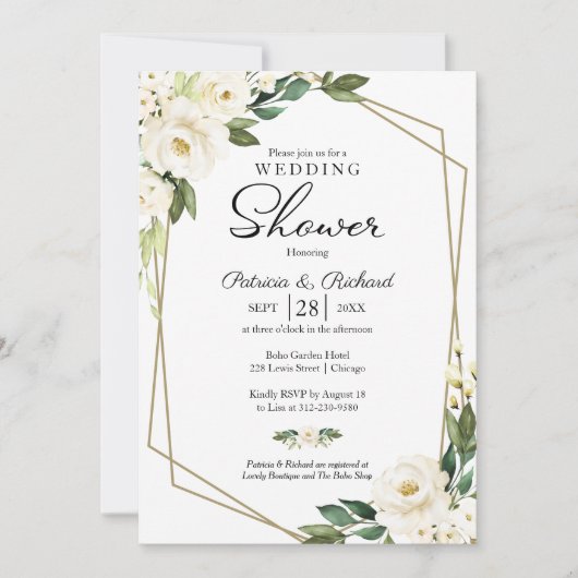 Invitation Couples Douche Géométrique Flore Vert (Devant)