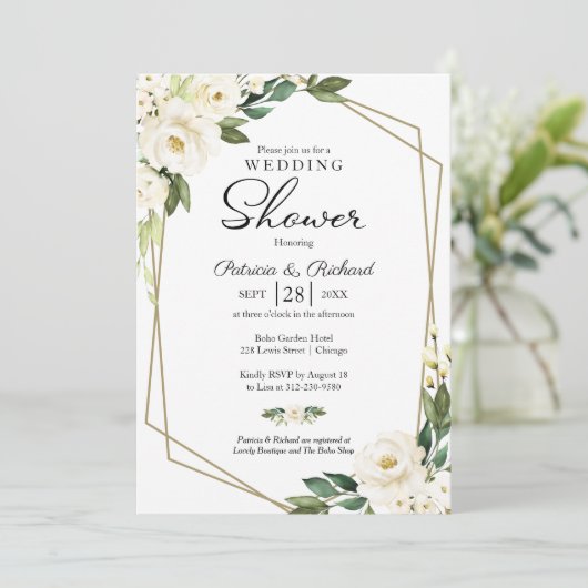 Invitation Couples Douche Géométrique Flore Vert (Debout devant)