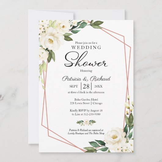 Invitation Couples Douche Géométrique Flore Vert (Devant)