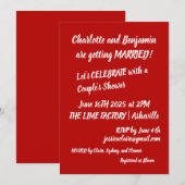 Invitation Couples Douche Gras Rouge Jouer Typographie Amusan (Devant / Derrière)