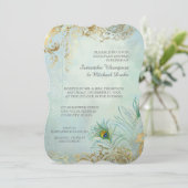 Invitation Couples Douche Leaf Or Peacock Feathers Élégant (Debout devant)