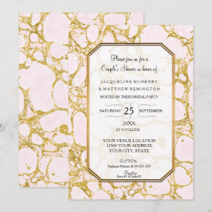 Invitation Couples Douche Marbré Rose en marbre or rose