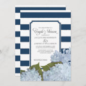 Invitation Couples Douche Marine Blue Hydrangea Script Art Dé (Devant / Derrière)