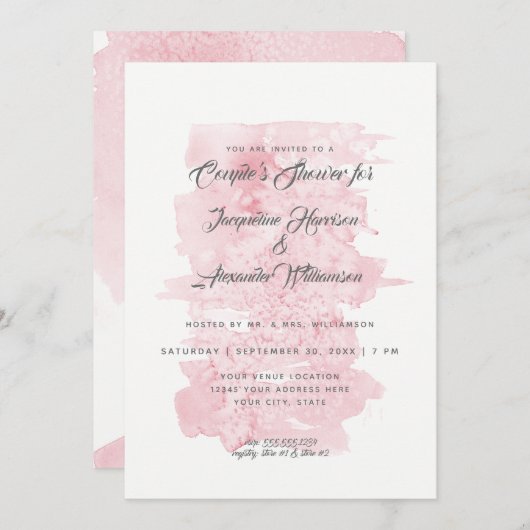 Invitation Couples Douche Moderne Simple Aquarelle Laver rose (Devant / Derrière)