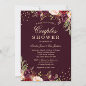 Invitation Couples Douche Or Bourgogne floral Sparkle (Devant)