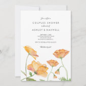 Invitation Couples Douche Orange Floral Aquarelle Poppies (Devant)