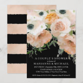 Invitation Couples Douche Pastel Pétales Élégant Rose Noir (Devant / Derrière)