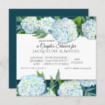 Invitation Couples Douche Peacock Bleu Blanc Hydrangée Floral<br><div class="desc">Un modèle d'invitation à la douche Couple qui a une suite de produits de fête en papier à assortir. OEuvre d'art peintre moderne réalisée en acrylique sur toile par l'artiste Audrey Jeanne Roberts. Une riche et profonde arrière - plan bleu paon découvre vraiment les élégantes fleurs blanches d'hydrangée qui poussaient...</div>