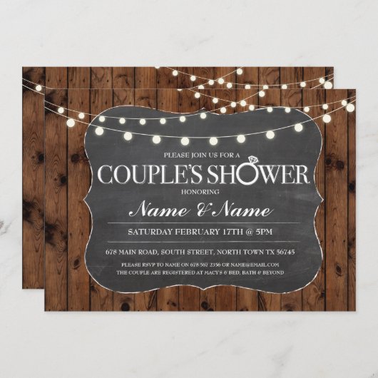Invitation Couples Douche Rustique Chalk Fiançailles Invitati (Devant / Derrière)