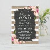 Invitation Couples Douche Rustique Chic Burlap Stripes Floral (Debout devant)