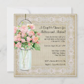 Invitation Couples Douche rustique Pays Mason Jar Roses (Devant)