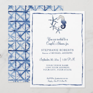 Invitation Couples Douche Shibori Seahorse Starfish Beach Art