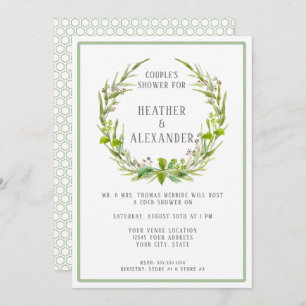 Invitation Couples Douche simple aquarelle Feuilles d'art